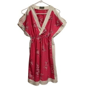 Maude Women’s Kaftan Mini Dress Pink/white Dolman Sleeve